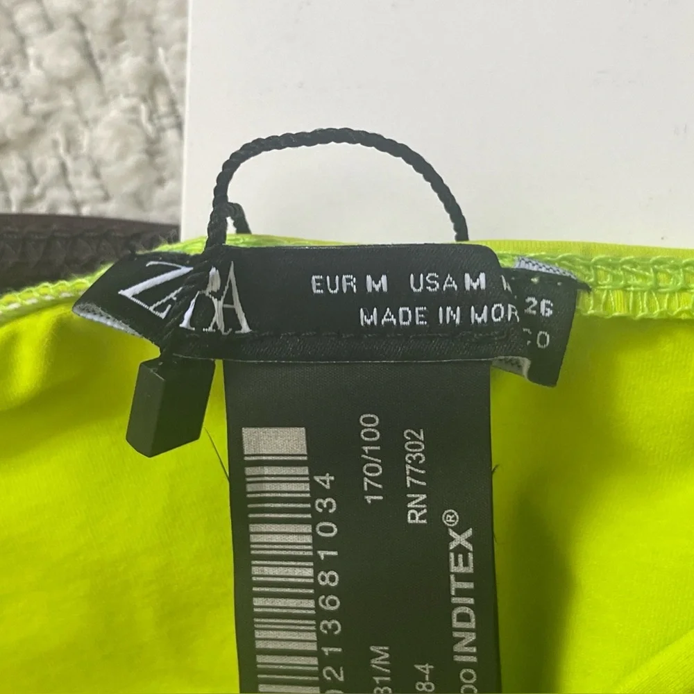 NWT Zara Double Bikini Bottom Swim Suit Size Medium Brown Neon Green Vacation - Picture 6 of 11